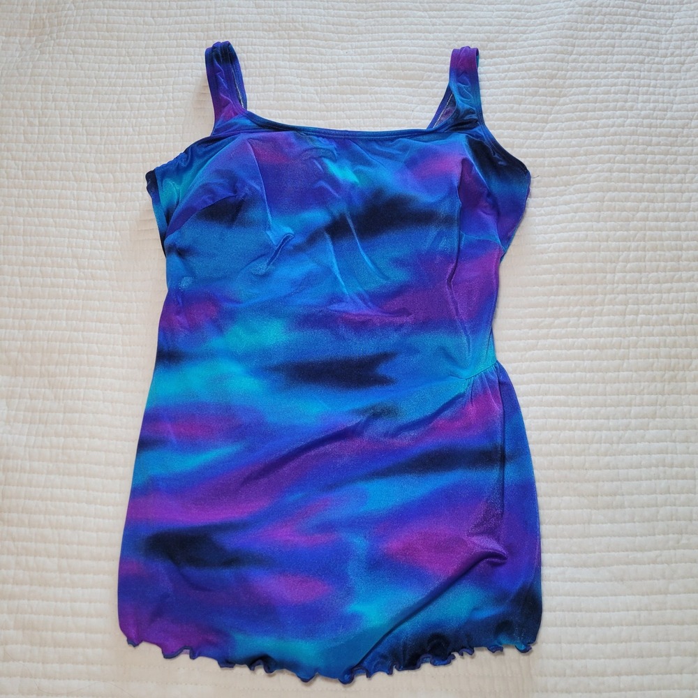 Robby Len Blue Purple Abstract Swim Dress One Piece Swimsuit Womens‎
